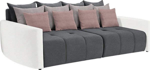 Trojsedák Tempo Kondela Prostorná pohovka PORTO BIG SOFA - bílá/šedá/světle /pudrově růžová + kupón KONDELA10 na okamžitou slevu % (kupón uplatníte v košíku)